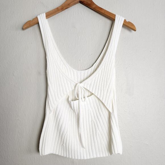 NEW Vince Rib Tie Back Cotton Blend White Ribbed Knit Tank Top - Picture 12 of 12